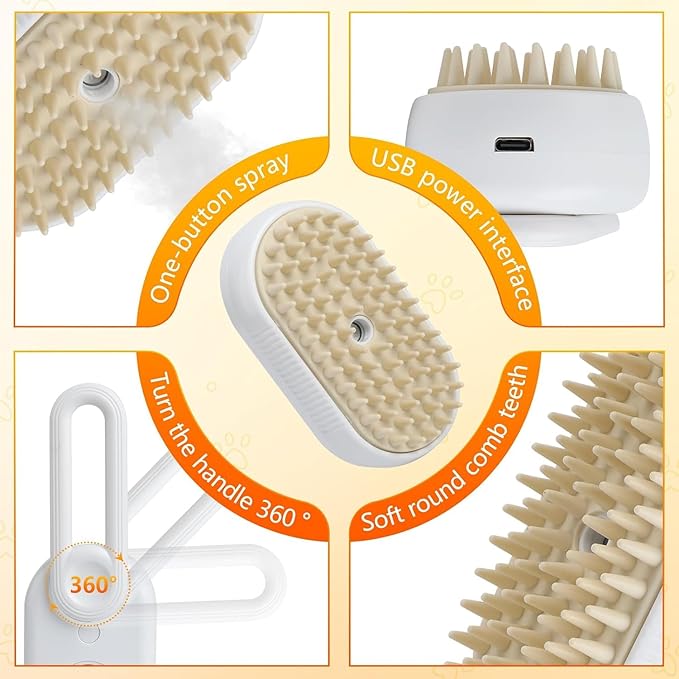 4 in 1 Cat Steam Brush Rechargeable pet spray comb Steam Brush for Cats and Dogs, Massage, Cleaning, Shedding & Combing Multifunctional Hair Removal Anti Static Grooming Tool for home (White)