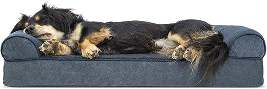 Furhaven Orthopedic Dog Bed for Medium/Small Dogs w/ Removable Bolsters & Washable Cover, For Dogs Up to 35 lbs - Sherpa & Chenille Sofa - Orion Blue, Medium