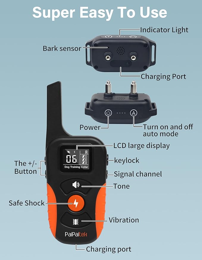 PaiPaitek Bark Collar with Remote and Automatic Mode - 3300ft Range Bark and Training Collar Combo, Shock Collar for Dogs 40-151 lbs Waterproof & Rechargeable