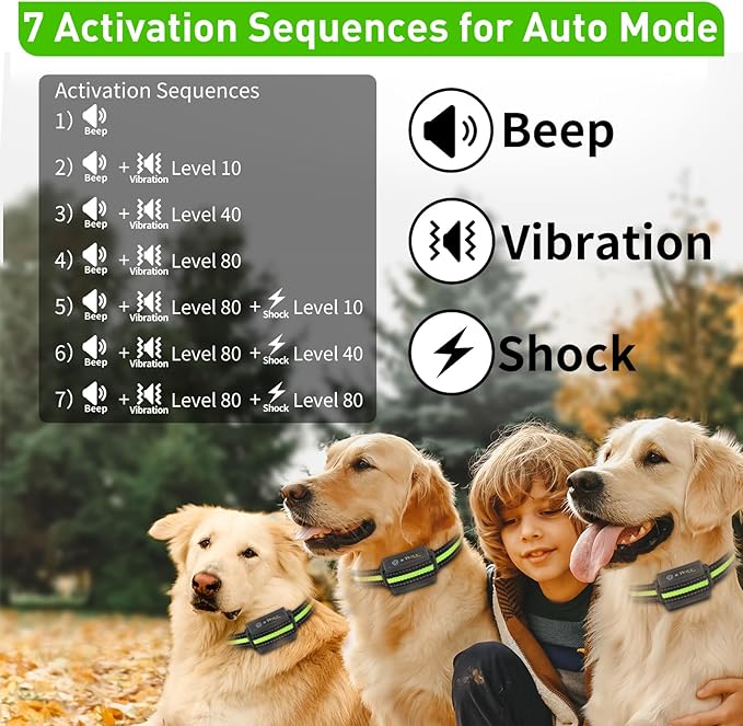 PetJoy Automatic Bark Collar for 3 Dogs, Auto Bark and Training Collar Combo, Shock Collar with Remote and Auto Modes, Shock Collar with Auto Mode (Level 1-5) - Remote 3300 Ft