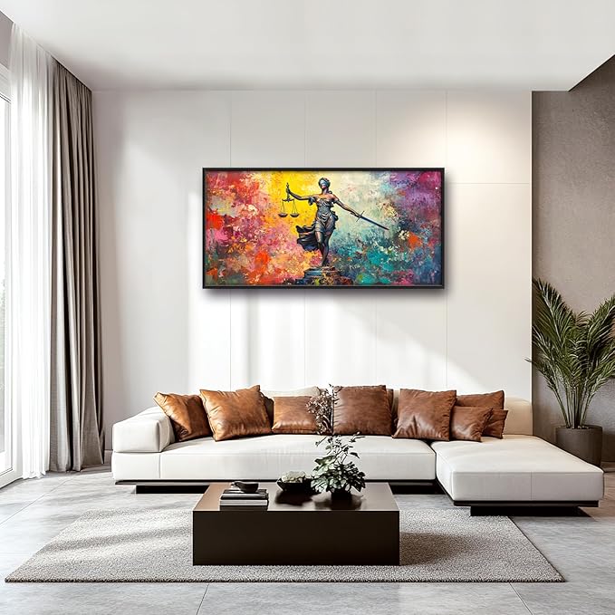 Extra Large Lady Justice Framed Wall Art for Living Room,Oversized Scales of Justice Pictures Wall Decor,Abstract Colorful Canvas Print Painting Modern Artwork Bedroom Office Bathroom 60L" x 30W"