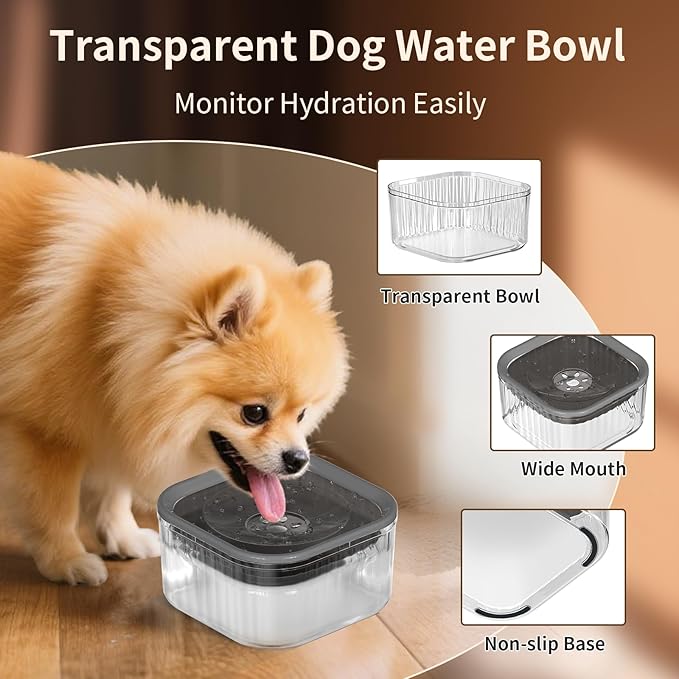 3L Dog Water Bowl No Spill 101oz Large Capacity Spill Proof Slow Drinking Water Feeder No Splash Pet Water Bowl Vehicle Carried Travel Dog Bowl for Sloppy Messy Drinkers Cats(Dark Gray)