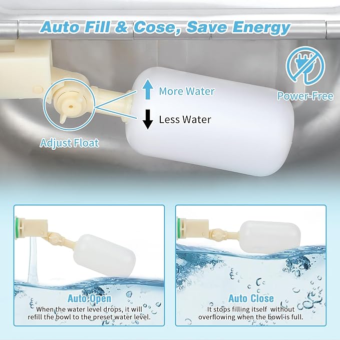 FHTONGE 304 Stainless Steel Automatic Water Dispenser with Drainage for Outdoor Big Dog, Large Auto Fill Dog Waterer Float Valves for Livestock Poultry Horse Cow Goat Pig Chicken Duck Rabbit Drinking