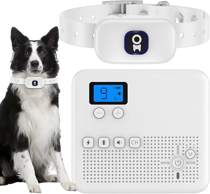2 in 1 Wireless Dog Fence & Remote Training Collar, Pet Containment System with Adjustable Radius Range 16ft to 393ft, Waterproof & Rechargeable Training Collar Receivers for All Dogs (White)