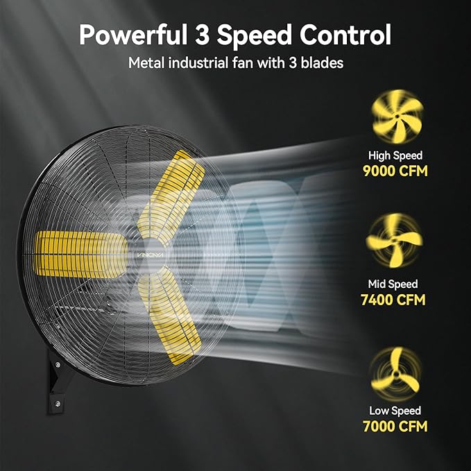 24 Inch Industrial Wall Fan Oscillating, 7800 CFM Commercial Metal Wall Mount Fans with Poweful Motor, 3 Speed, Heavy Duty Indoor for Warehouse, Workshops, and Garage, UL Listed