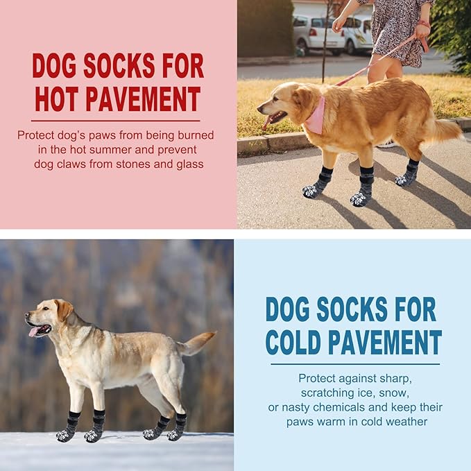 EXPAWLORER Anti Slip Dog Socks to Prevent Licking Paws, Dog Shoes for Hot Pavement, Dog Booties for Small Medium Large Senior Dogs, Traction Control Dog Boots & Paw Protectors for Hardwood Floors