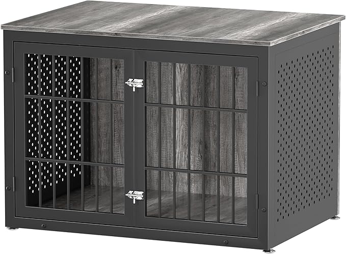 42" Heavy Duty Dog Crate Furniture for Large and Medium Dogs, Enclosed Design Wooden Metal Kennel, Wooden Cage Furniture Indoor, Decorative Dog Kennel End Table