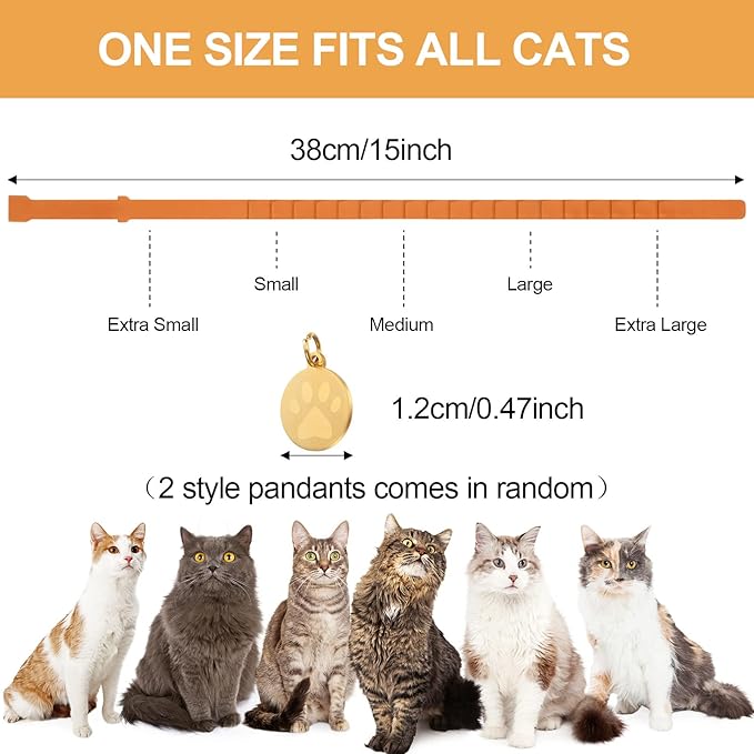 4 Pcs Cat Calming Collar Adjustable Lavender Scent Relaxing Cat Collar with 2 Pendant for Puppies Reduce Stress Aggression Anxious, up to 15 Inches(Orange)