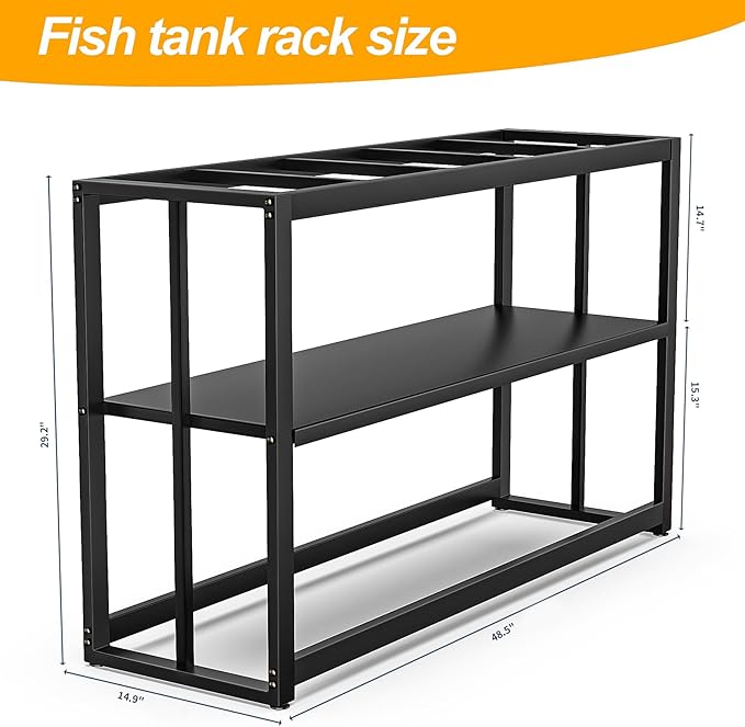 Akenow 55-75 Gallon Fish Tank Stand with Storage Shelf, 48.5 x14.9 x 29.2 Inch Aquarium Stand, Turtle Tank, Reptile Terrariums and Breeder Tank Stand,980LBS Capacity, Black