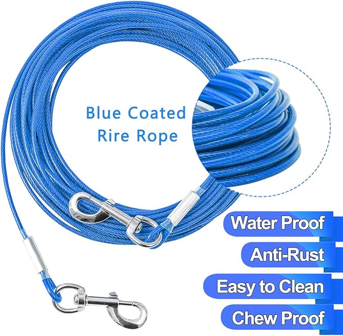 Tie Out Cable for Dogs,30FT Dog Leads,Heavy Duty Tie Out Cable for Large Dogs Up to 125lbs,Durable Dog Runner Tether Line for Outdoor,Yard