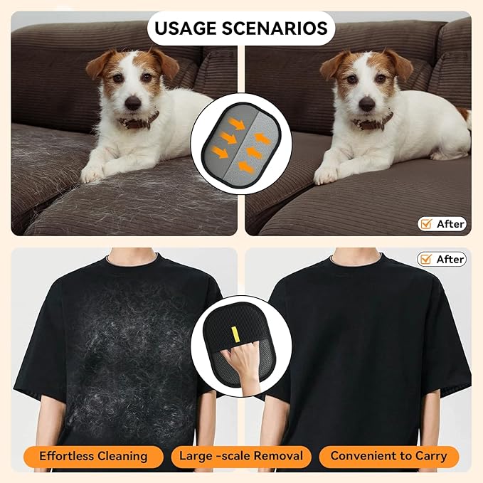 Electrostatic Pet Hair Removal Glove and Cat Dog Flea Comb, Portable Pet Massage and Cleaning Set for Deshedding, Cat Dog Hair Removal on Clothes, Furniture, Car Seats, and Carpets (4PCS)