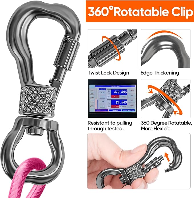 Tresbro 70FT Reflective Tie Out Cable for Dogs Up to 250 Pounds, Steel Wire Lead Leash Cable with Stainless Rotatable Buckle, Lightweight and Enduring, Dog Chains Outside for Outdoor, Yard, Pink