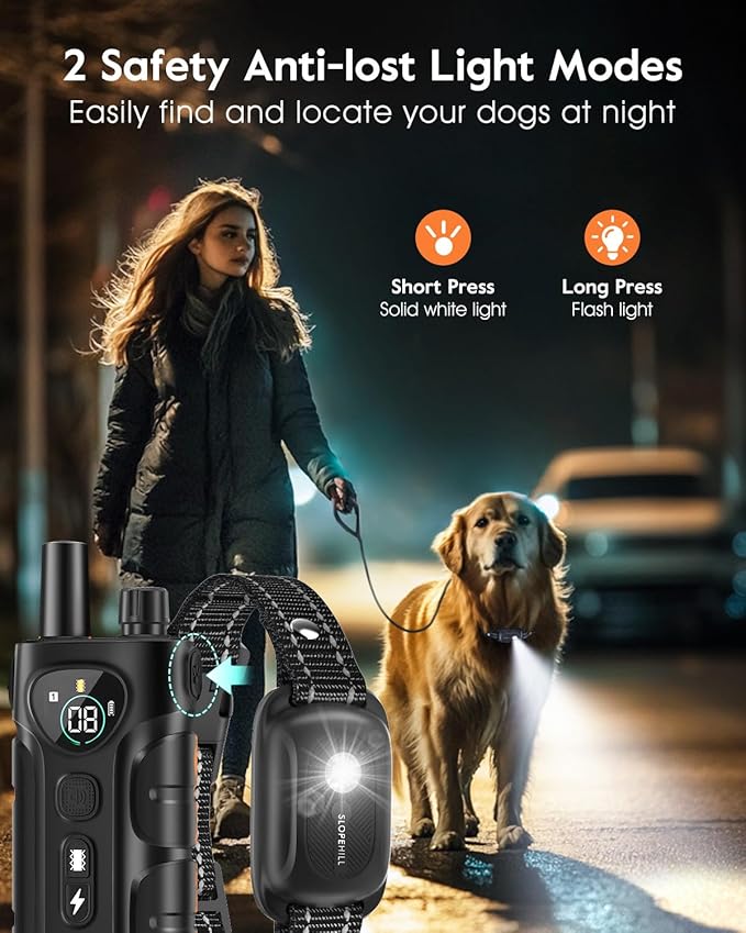 SLOPEHILL Dog Shock Collar,4200FT Dog Training Collar with Remote,IPX8 Waterproof E-Collar with Beep,Vibration,Shock,Flash Light,No Shock Mode,Electric Shock Collar for Small Medium Large Dogs,Black