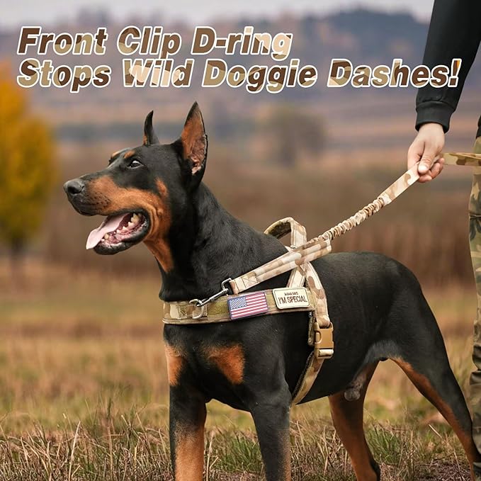 Forestpaw No Pull Dog Harness - Soft Flannel Padded Tactical Dog Vest Harness with Quick Release Buckle, Adjustable Reflective Pet Harness for Medium Dogs Walking Training,Brown Camouflage M