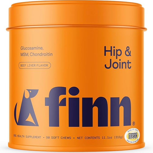 Finn Hip and Joint Supplement for Dogs | Glucosamine, Chondroitin & MSM for Joint and Mobility Support | with Turmeric, BioPerine and B-Vitamins | 90 Soft Chews