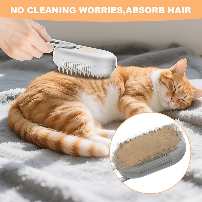4 in 1 Cat Steam Brush for Shedding，Rechargeable Steam Pet Brush With Rotating Handle for Massaging, Self-Cleaning, and Pet Hair Removal for Long and Short Hair of Cat and Dog （Beige）