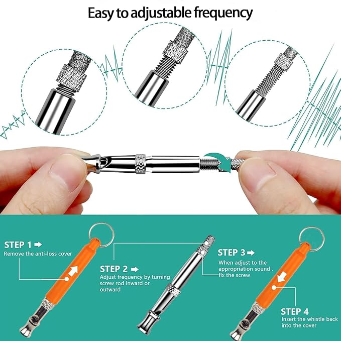 3 PCS Dog Whistles Set, Adjustable Recall Dog Training Whistle Silent Dog Whistle to Stop Barking with Lanyard,Dog Clicker(Orange)
