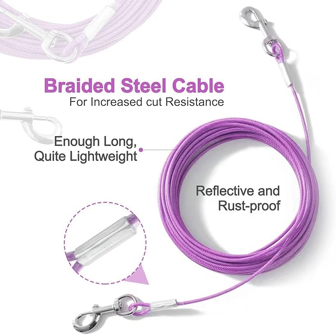 Tie Out Cable for Dogs,30FT Dog Leads,Heavy Duty Tie Out Cable for Large Dogs Up to 125lbs,Durable Dog Runner Tether Line for Outdoor,Yard