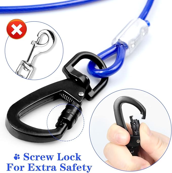 Heavy Duty Tie Out Cable for Large Dogs - 25FT Chew Proof, Superior Carabiner Clip for Yard or Camping