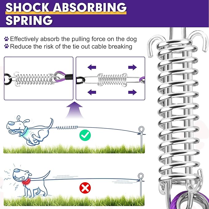 Snagle Paw Heavy Duty Long Dog Leads for Yard 150FT-1000LBS Break Strength,Dog Tie Out Cable with Swivel Lockable Hook & Spring,Chew Proof Dog Chain for Outside,Dog Run Cable for Medium Large Dogs