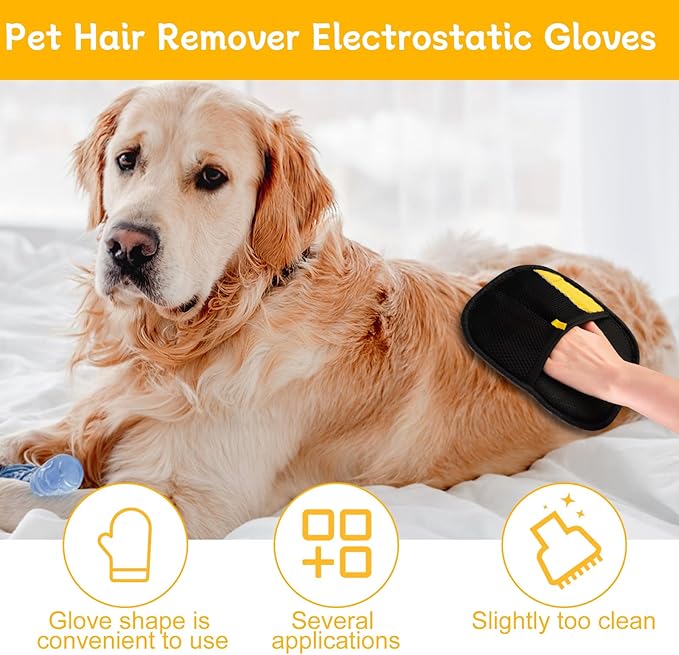 3 PCS Pet Hair Remover Electrostatic Gloves, Electrostatic Gloves Pet Hair, Reusable Pet Hair Removal Glove for Cats & Dogs, Premium Cat & Dog Hair Remover Mitt for Couch Furniture Carpet Car Seat