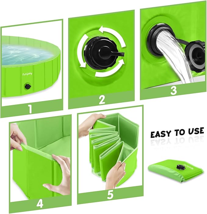 Furrybaby Dog Pool, Foldable Dog Pools for Large Dogs Portable Kiddie Pool Pet Doggie Wading Swimming PoolGreen 39''Indoor and Outdoor