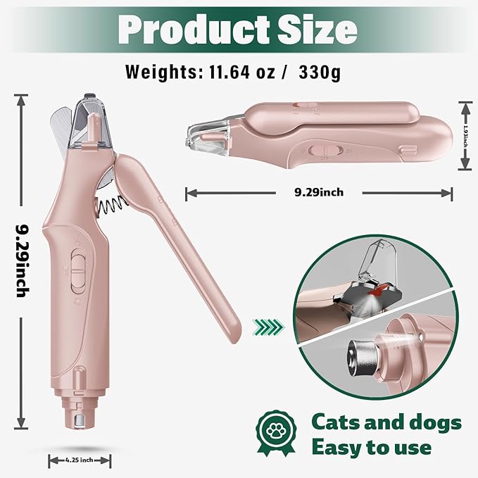 2 in 1 Cat Nail Clippers & Dog Nail Clippers Trimmers for Large Medium Small Dogs Cats Claw Trimmer Quick Sensor and Safety Guard USB Rechargeable with 2 LED Lights Dogs Nail Trimmer