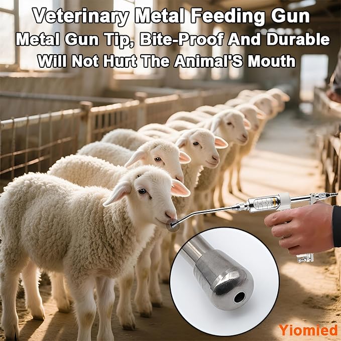 20ML Veterinary Metal Feeding Gun, Continuous Drench Gun Dosing Device Veterinary Adjustable Medicine Dispenser Husbandry Autonomous Feeding Tool, for Pig Cow, Sheep, Horse (White Color, 20ML+Kettle)
