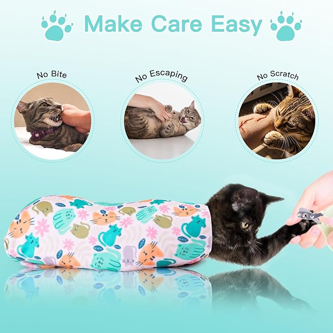 33.5" Cat Wrap for Grooming, Maximum, Self-Adherent Soft Cat Blanket for Nail Clipping, Anti-Scratch-Escape Calming Wrap, Cats Burrito Swaddle for 6-18 lbs (Floral, XX Large)