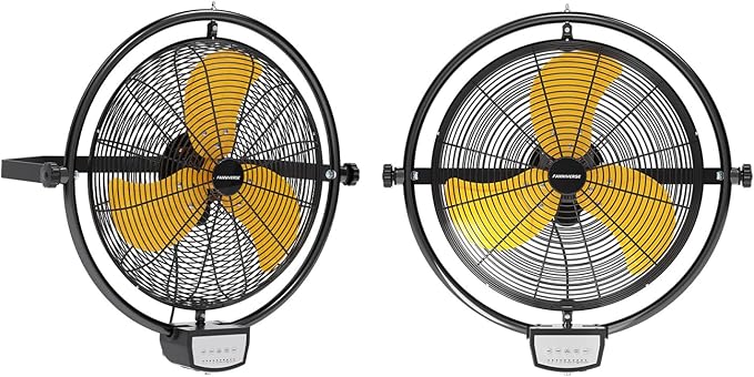 2PCS 20 Inch Wall Metal Fan Pro Remote Control, High Velocity Wall Mount Fans for Commercial, Residential, Warehouse, Covered Patio, Shop, Garage, Barn 3 Speed 5200 CFM UL Safety Listed