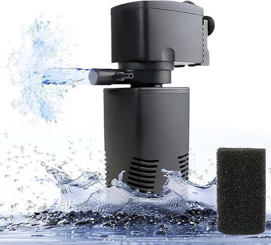 Fish Tank Filter for 15-40 Gallon Tank, 160 GPH Crystal Clear Powerful Internal Aquarium Filters Submersible Pump& Filter System for Fish Tank & Turtle Tank