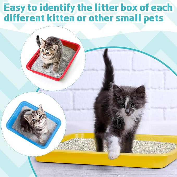 Tessco for you 3 Pcs Open Small Kitten Litter Box Rabbit Pan Waterproof Plastic Litter Tray Travel Toilet for Cats Bunny Guinea Pig Small Pet, Easy Clean(Classic Color,17.3 x 13.6 x 1.6 Inch)