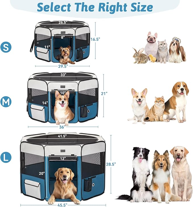 PETSFIT Portable Dog Playpen,36" Dog Play Pen Indoors with Removable Waterproof Mat & Zippered Roof | RV, Camping, Travel Dog Pen | Whelping & Cat Observation Space(36" L x 36" W x 21" H)