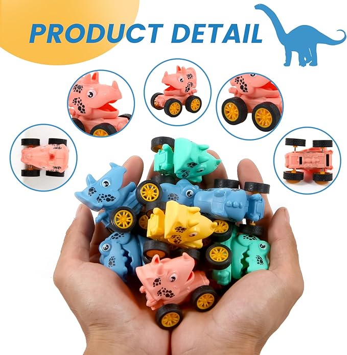 18Pcs Dinosaur Pull Back Cars Set for Kids Toddlers, Bulk Mini Racing Vehicles Toys Party Favors, Pinata Fillers, Goodie Bag Stuffers, Classroom Prizes for Boys Girls