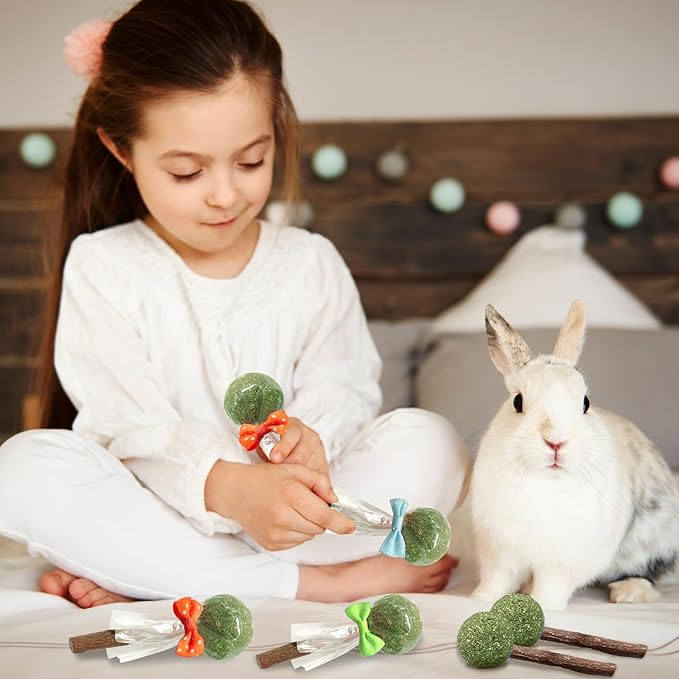 18-Pack Natural Alfalfa & Apple Wood Chew Lollipops for Small Pets - Healthy Dental Toys for Hamsters, Rabbits, Guinea Pigs, Chinchillas