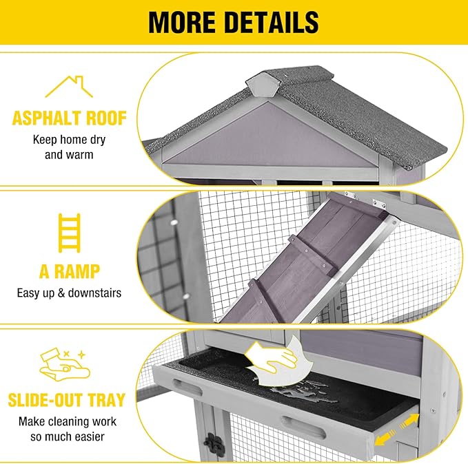 Aivituvin Rabbit Hutch Indoor Bunny Cage Outdoor with Run Chicken Coop Guinea Pig House with Waterproof Asphalt Roof,No Leakage Pull Out Tray