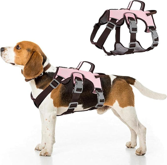 Escape Proof Dog Harness, No Pull Reflective Adjustable Vest with Easy Control Lift Handle, No Choke Soft Padded Breathable Full Body Pet Harness for Walking Hiking and Training (Pink, Small)