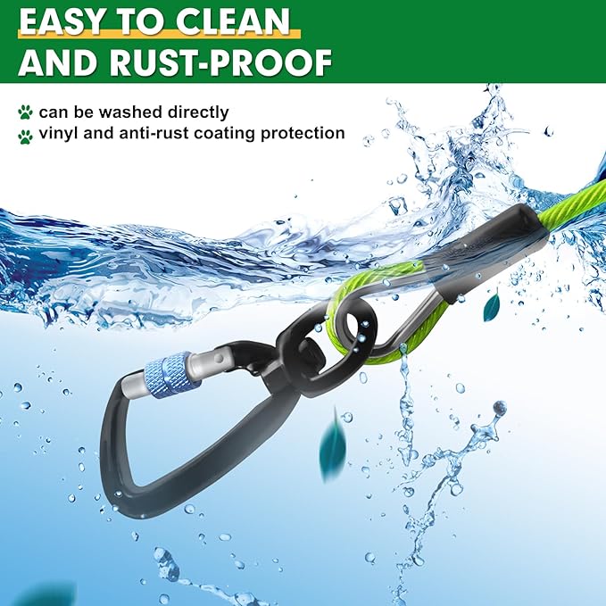Snagle Paw Dog Leads for Yard 70FT-1000LBS Break Strength,Heavy Duty Tie Out Cable for Dogs with Swivel Lockable Hook & Spring,Chew Proof Dog Chain for Outside,Dog Run Cable for Medium Large Dogs