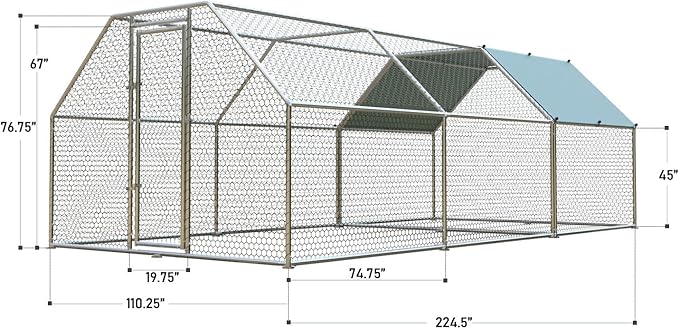 4ever2buy 1.26’’ Large Metal Chicken Coop Run Walk in, Chicken Pen for Chickens, Outdoor Chicken Runs Coops, Flat Roofed Chicken Runs for Yard with Anti-Ultraviolet Cover (9.2’L x18.7’Wx 6.4’H)