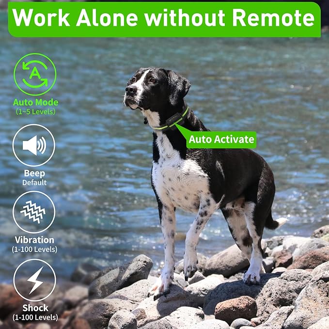 PetJoy Automatic Bark Collar for 3 Dogs, Auto Bark and Training Collar Combo, Shock Collar with Remote and Auto Modes, Shock Collar with Auto Mode (Level 1-5) - Remote 3300 Ft