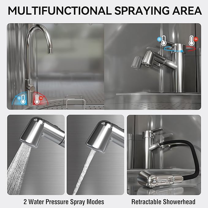 50'' Dog Washing Station - 304 Stainless Steel, LED Dog Bathing Station with Ramp, 2 Drawer, Floor Grate & Lick Pad for Large, Medium & Small Dogs