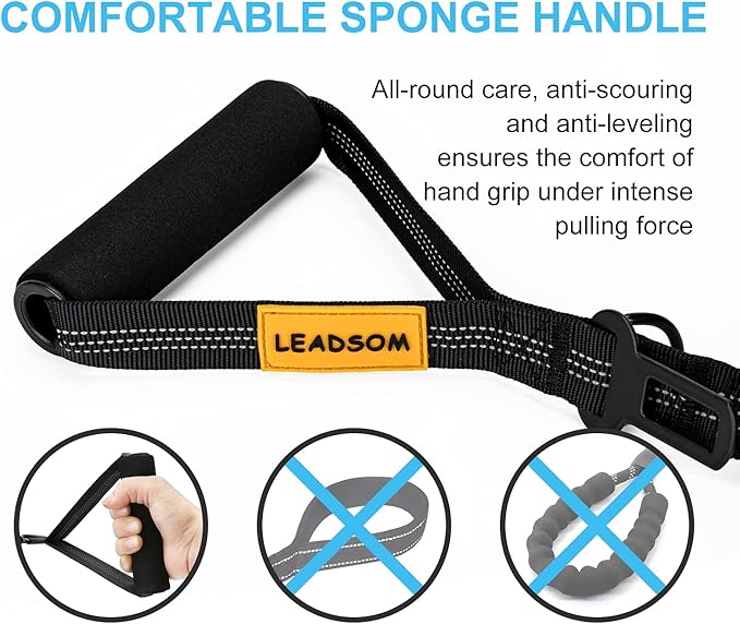 6FT Highly Reflective Heavy Duty Elastic Bungee Medium and Large Dog Leash Shock Absorbing with Comfortable Padded Handle and Traffic Handle Suitable for Training