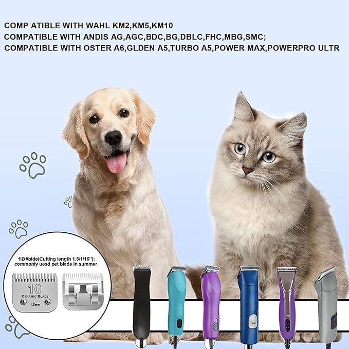 5PCS Dog Grooming Blades Compatible with Andis/Oster A5/Wahl KM Series Dog Clipper Blades Size:#10+30+40+5FC+7FC