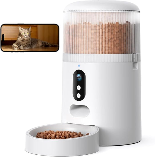 Faroro Automatic Cat Feeder with Camera, 3MP HD Video with Night Vision, 5G WiFi Cat Feeder Automatic with APP Control, 2-Way Audio, Low Food Sensor, Motion Alerts for Cats and Dogs