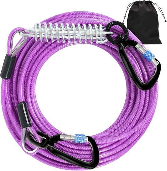 Snagle Paw Dog Leads for Yard 50FT-1000LBS Break Strength,Heavy Duty Tie Out Cable for Dogs with Swivel Lockable Hook & Spring,Chew Proof Dog Chain for Outside,Dog Run Cable for Medium Large Dogs
