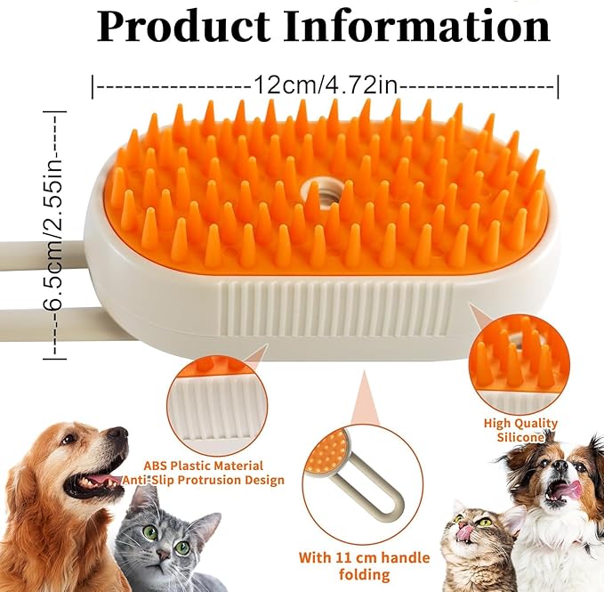 4-in1 Cat Steam Brush for Shedding & Grooming, Spray Hair Removal Comb with 1 Waterless Shampoo, Cat Brush for Massage, Pet Grooming Comb Hair Removal Tool for Cats and Dogs