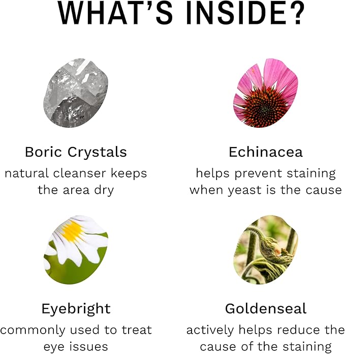 Eye Envy Tear Stain Remover Powder for Dogs and Cats. 100% Natural, Safe. Apply Around Eyes. Absorbs and Repels Tears. Keeps Area Dry. Treats The Cause of Staining. Made in The USA. (.5 oz)