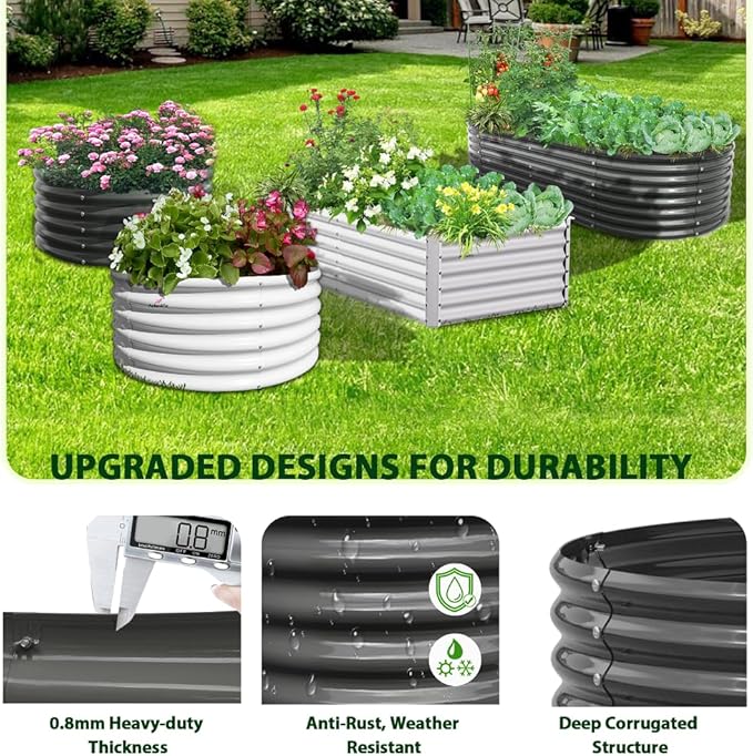 A ANLEOLIFE 6X2X1.5 ft Galvanized Raised Garden Beds Outdoor, Oval Round Metal Planter Box for Planting Vegetables Flowers Herb, Anti-Rust & Easy-Setup, Quartz Grey