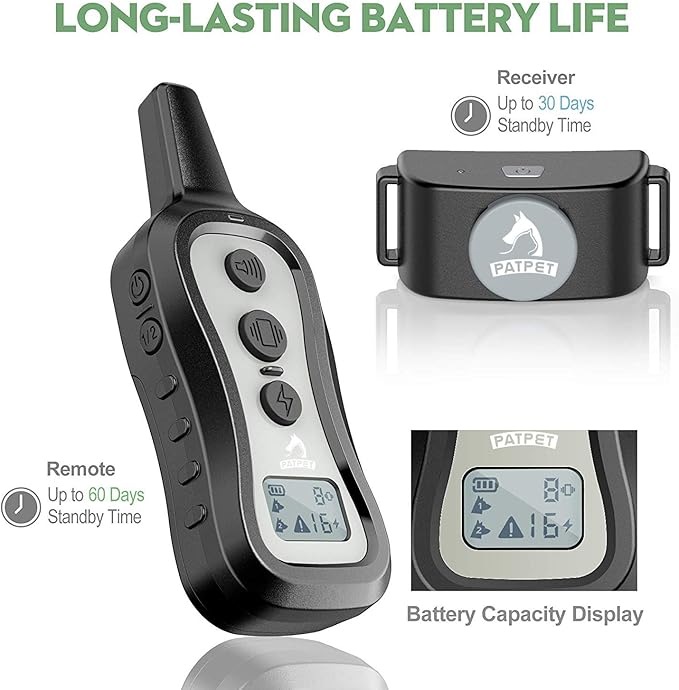 PATPET Dog Training Collar Shock Collar with Remote - 3 Training Modes, Beep, Vibration and Shock, Up to 1000 ft Remote Range, Rainproof for Small Medium Large Dogs
