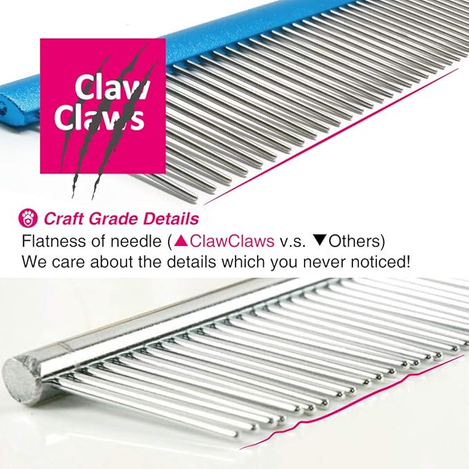 7.5" Greyhound Oval Grooming Comb – Blue Aluminum Spine, Stainless Steel Teeth Comb for Long-Haired Dogs & Cats, Removes Mats, Tangles, and Loose Fur – Lightweight for Long Time Deshedding